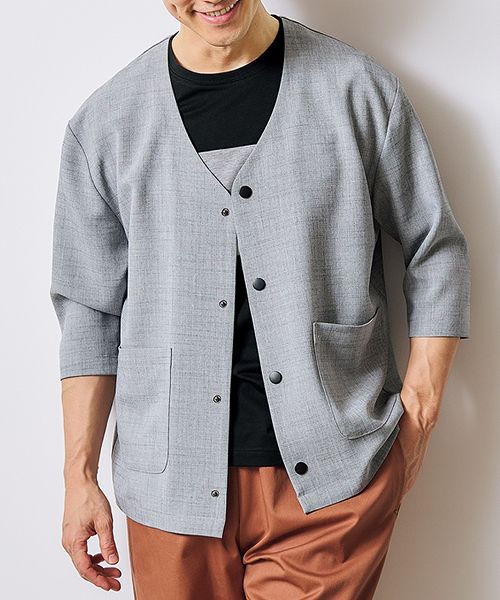 【2月22日11時～23日11時までのタイムSALE】【アウトレット】2点セット（ノーカラージャケット+Tシャツ）のサムネイル