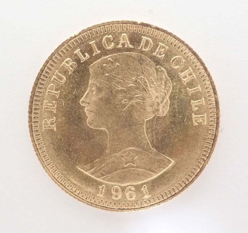 チリ　金貨(K21.6) 　50ペソ　1961年 10.15g　中古美品【中古】【金貨】【K21.6】【アンティーク】【ヴィンテージ】【brsp-c1】