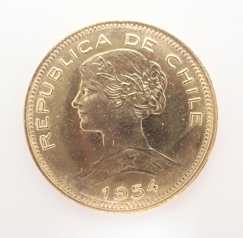 チリ　金貨(K21.6) 　100ペソ　1954年 20.3g　中古美品【中古】【金貨】【K21.6】【アンティーク】【ヴィンテージ】