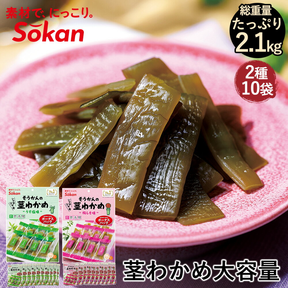 【公式】当店人気の茎わかめ　大容量セット 総重量2.1kg ボーナスパック105g×20袋　壮関そうかんの素材菓子 詰め合わせ 茎わかめうす塩味 茎わかめ梅しそ味