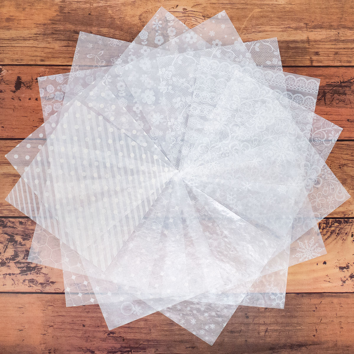 グラシン紙雪結晶 レース 花柄 ボタニカル 幾何学模様 透けるデザインペーパー 白インキ アソート 単品