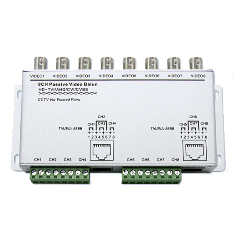 HD 防犯カメラ 8台用 LAN 延長器 BNCジャック接続 映像伝送器 Balun LANケーブル2本で 8台の防犯カメラ映像 を最大300m延長 AHD HD-CVI TVI CVBS 対応 バラン 8chスプリッター 自力志向 ※使用の際にLANケーブル両端に本機などの変換機2台が必要