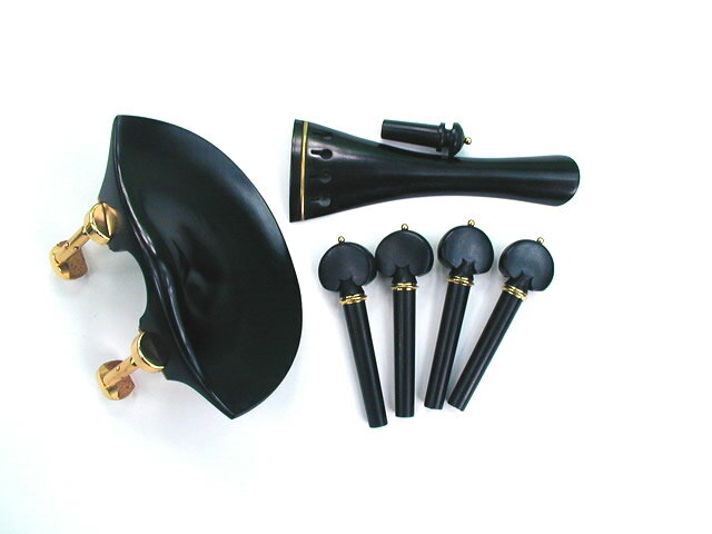 Old Flesch Hill/Heart peg/French Tailpiece Ebony/Gold Fitting set エボニー バイオリン フィッティングセット