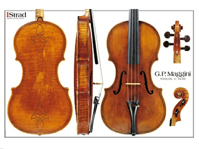 G.P. Maggini violin Violin 1630 42cm x 62cm メール便(定形外普通郵便)の送料は350円〜です。 One of the few Magginis to remain at its original size, this Cremonese-influenced violin is in superb condition. Includes measurements 'This wonderfully preserved violin shows the last gasps of the venerable Brescian tradition. The form is unashamedly broad and bold, and it has been speculated that these Maggini types were the inspiration for the long-pattern instruments of Stradivari' ? John Dilworth in the June 2003 issue of The Strad *裏面に当楽器の詳細なデータ、graduation map,parts等の掲載有り。
