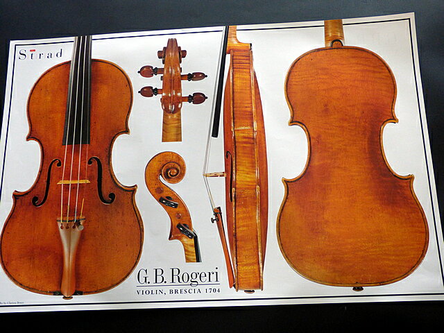 G. B. Rogeri violin 1704 42cm x 62cm メール便(定形外普通郵便)の送料は450円〜です。 A characteristic violin from the end of the Brescian maker’s career, clearly showing the influence of Amati. Includes measurements. ‘Although made towards the end of his career, the violin is undiminished in character and workmanship. The Amati training is immediately obvious in the outline, which is as close to that of the ‘Grand Amati’ model as can be. Rogeri persisted, like Amati, in making both a small, narrower model, as well as the larger pattern.’ ? John Dilworth in the December 1997 issue *裏面に当楽器の詳細なデータ、graduation map,parts等が掲載。