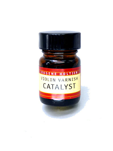 Eugene Holtie VIOLIN VARNISH CATALYST 15ml. ムラのない仕上がりの乾燥促進剤 A catalyst is used to hasten curing of varnish. The Catalyst may be needed if your UV box is weak or you do not have intense sun. We recommend using our catalyst, which dries uniformly. Experiment with how much catalyst you add, usually a few drops is enough. Too much catalyst can compromise the varnish. Bottle contains 15 ml of Catalyst.