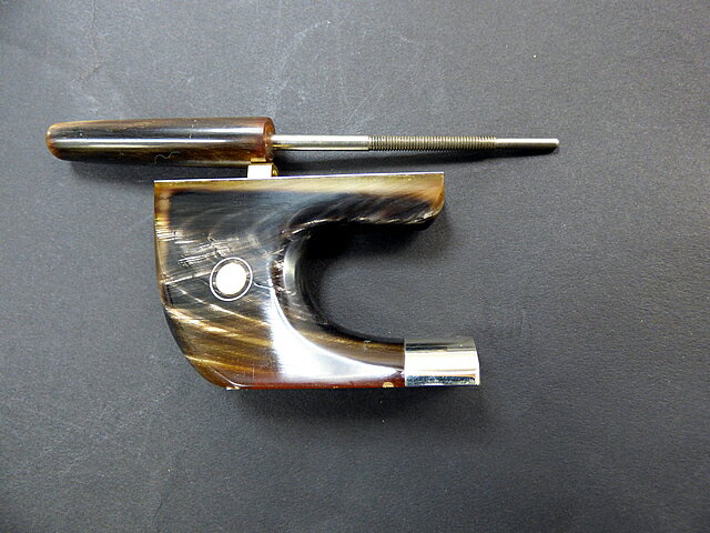 コントラバス　ジャーマンスタイル 水牛ーフロッグ Contrabass　German Bow Horn　Frog　 Fully Copper Mounted Abalone Slide　/　Double eye *模様は固体により異なります。