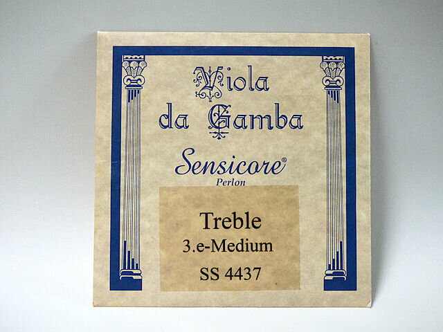 Treble Viola da gamba Sensicore Perlon Strings Medium 　3.e ------- ペルロン弦の特徴 --------- *ペルロン芯のこの弦は伝統的なガット弦と同じような感覚で使用できます。 *音は温かみのある、しっかりした音質です。 *温度と湿度に対して強い耐性があります。 Made by Super-Sensitive USA