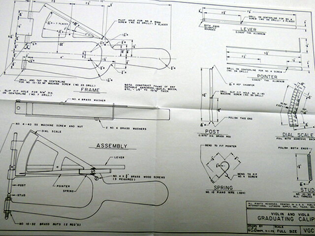 Violin and Viola Graduating Caliper Full Size Luthier Blueprint Plan VGC-010 55 X 43 cm