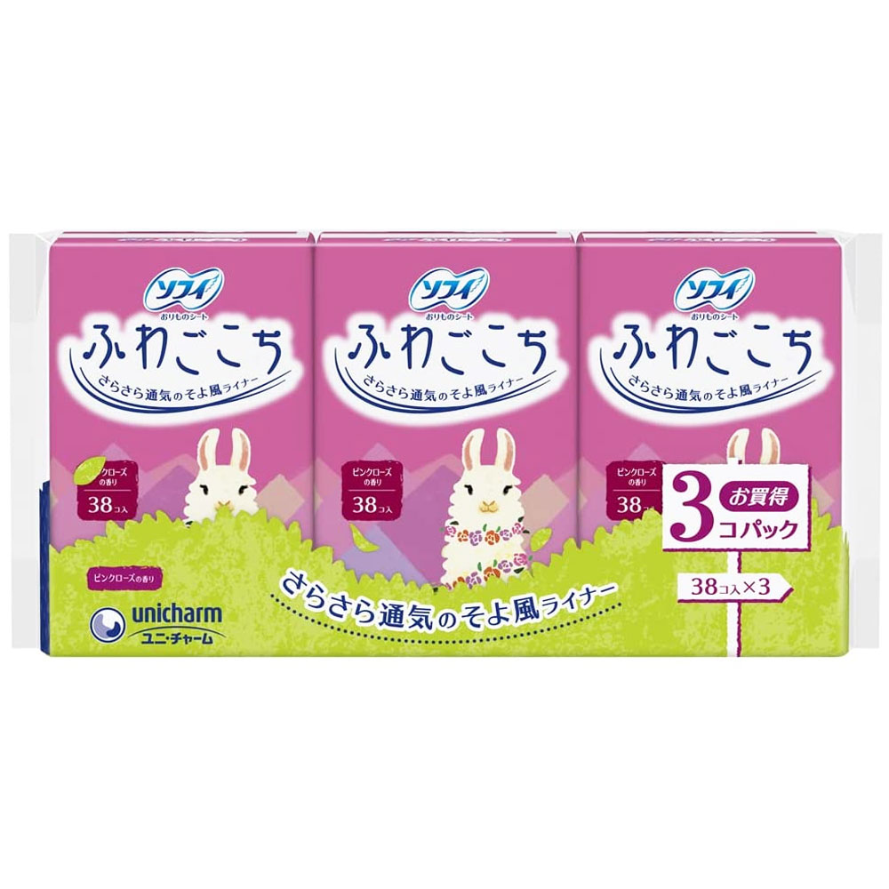 【エントリーでポイント5倍】 ソフィ おりものシート ふわごこち ピンクローズの香り 38枚×3個パック