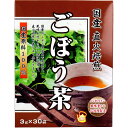 国産 直火焙煎。 ノンカフェイン 風味豊かな二段階製法。 ●国産のごぼうを皮まで使用し、風味を逃がさない低温乾燥と、直火焙煎で香りよく仕上げました。 ●国産原料100%。 ●ティーバッグタイプ。 個装サイズ：140X183X45mm 個装重量：約150g 内容量：90g(3g×30袋) 製造国：日本 ケースサイズ：46.5X19.5X29cm ケース重量：約3.2kg 【名称】 ごぼう茶 ティーバッグ 【原材料】 ごぼう(国産) 【栄養成分表示 TB1袋(3g)当たり)】推定値 エネルギー：11.16kcaL たんぱく質：0.39g 脂質：0.04g 炭水化物：2.32g 食塩相当量：0.01g カフェイン：検出せず 【保存方法】 高温多湿、直射日光を避けて保存してください。 【お召し上がり方】 ・煮出す場合 沸騰したお湯500mLにごぼう茶1袋を入れ、弱火で3分程度に煮出しください。 お好みで煮出す時間を調節してください。 ・急須の場合 (1)急須に1袋を入れて、召し上がる量の熱湯を注いでください。 (2)お好みに色、香りになりましたら、湯呑に注ぎ、できるだけ湯を残さず全部注ぎ切ってください。 ★冬はホットで夏は冷蔵庫で冷やして召し上がれます。 【ご注意】 ・煮出したものを保存する場合は、必ず冷蔵庫に保存してください。 ・開封後保存する場合は、袋を密封するか別の缶に保存していただく様お願い致します。 ・ティーバッグのふちの斑点は、ごぼう茶の一部がかみ込んだものですので、安心してご使用ください。 ・体に合わない時は、ご使用をおやめください。 ・お茶の色が青色～緑色になる事がありますが、成分の色ですので問題はございません。 【ケース入数：20】【発売元：株式会社ユニマットリケン】 ※予告なく成分・パッケージ等が変更になることがございます。予めご了承ください。 【広告文責：株式会社金太郎】 TEL：027-225-7575　