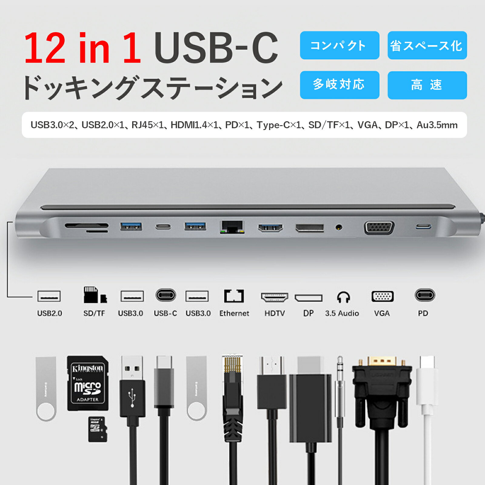  USB Type-C ハブ 12in1 HDMI 4K USB3.0 PD対応 SDカードリーダー microSD 100W DP 変換 アダプタ タイプC ノートパソコン ノートPC surface PC iPad mini6 Air5/4 Pro Android Mac USB-C 新生活 RLOGI TRD