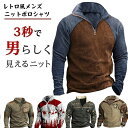 【数量限定!10%OFFクーポン利用で2,682円】レトロ風メンズニットポロシャツ ヴィンテージスタイル メンズニットポロシャツ 秋冬 胸オープンカラー 3Dプ...