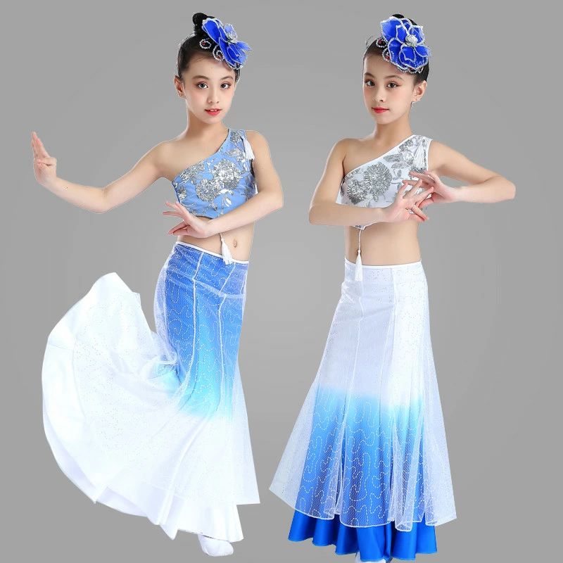 【数量限定!10%OFFクーポン利用で4,257円】キッズベリーダンスセット 子供用 ダンス衣装 ベリーダンス衣装 演出服 ステージ服 民族衣装 タンゴ 2点セット トップス/スカート人魚姫スカート 発表会 入園式 入学式 110~160 新作入荷