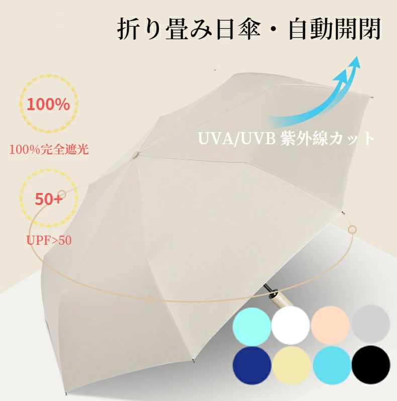 【新発売限定記念価格!】日傘 折りたたみ 完全遮光 自動開閉 遮光率100% 8本骨 晴雨兼用 uvカット 紫外線カット 遮光 遮熱 日焼け 紫外線防止 軽量 レディース メンズ シンプル 折り畳み傘 折りたたみ傘 ワンタッチ 折れにくい 耐風 撥水 高温対策 実用的