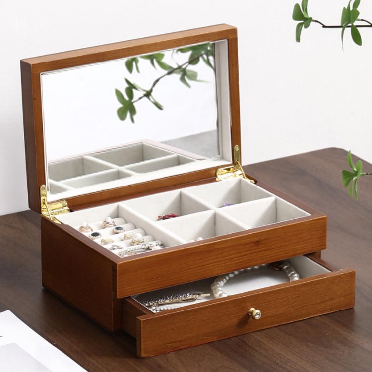 ジュエス ジュエリーケース 木製 鏡付き 2段 引き出し アクセサリーケース おしゃれ 小物入れ 大容量 ネックレス リング ピアス 女性 収納 ギフト プレゼント 母の日