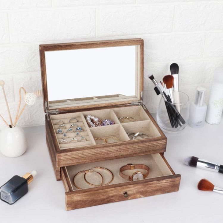 ジュエス ジュエリーケース 木製 鏡付き 2段 引き出し アクセサリーケース おしゃれ 小物入れ 大容量 ネックレス リング ピアス 女性 収納 ギフト プレゼント 母の日