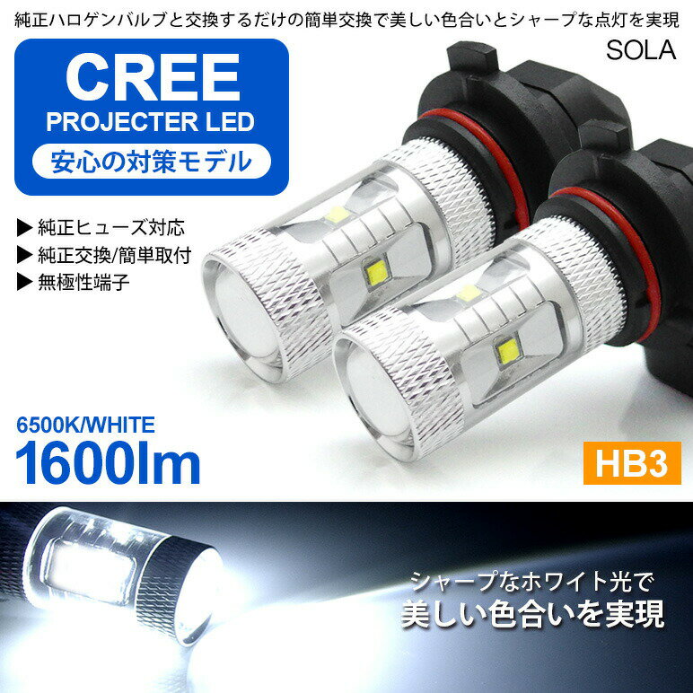 ZF系/ZF1/ZF2 前期 CR-Z LED ハイビーム HB3 30W CREE/クリー製LEDチップ搭載 プロジェクター発光 6500K/ホワイト 純正交換