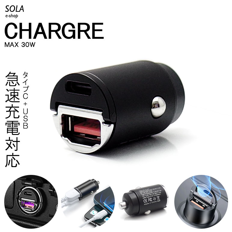 10系 前期/後期 オーパ/Opa シガーソケット USB/Type-C 2ポート 超小型 車載 急速充電 カーチャージャー 30W アルミフラット 汎用