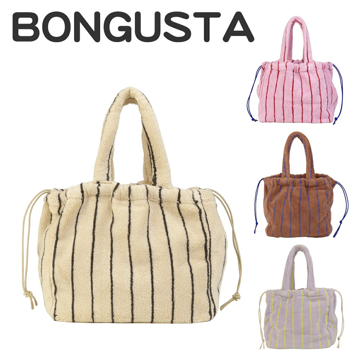 Rakuten - 【ポイント5倍 6/4 20時-】BONGUSTA ボングスタ ハンドバッグ ナラム Naram Handbag Small BON97 スモール タオル地 巾着 コットン ストライプ カラフル レディース