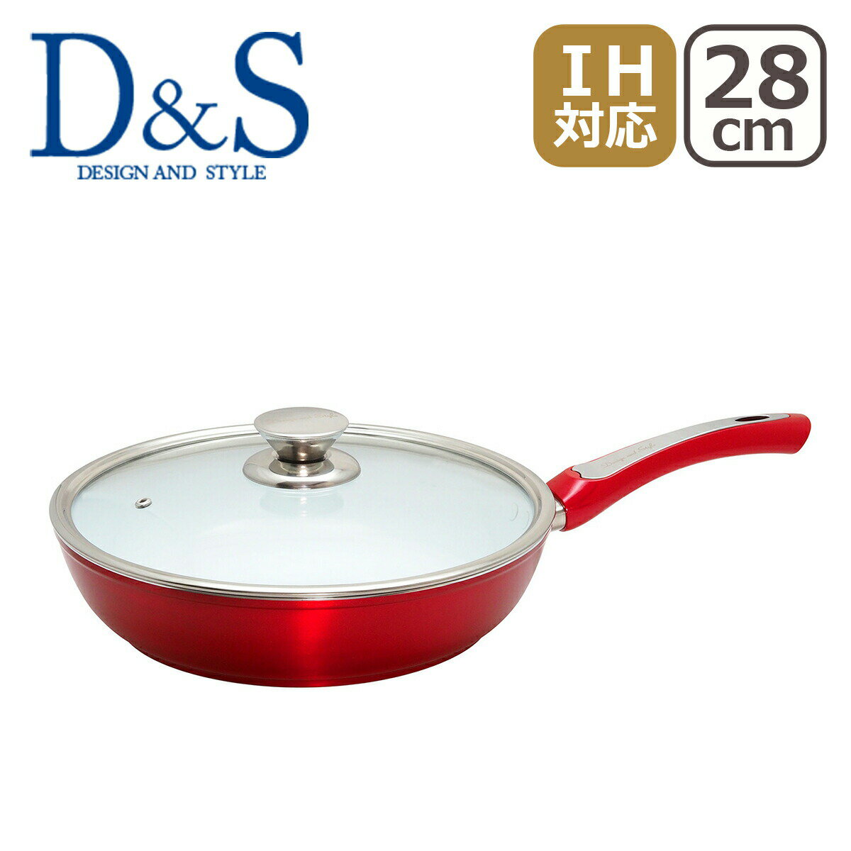 Glass Fry Pans - 【店内ポイント5倍】D＆S IH対応 直火（ガス火）対応 シャイニーセラミックフライパン 28cm DSSH28-WHRE ガラス蓋付 デザイン アンド スタイル ギフト・のし可