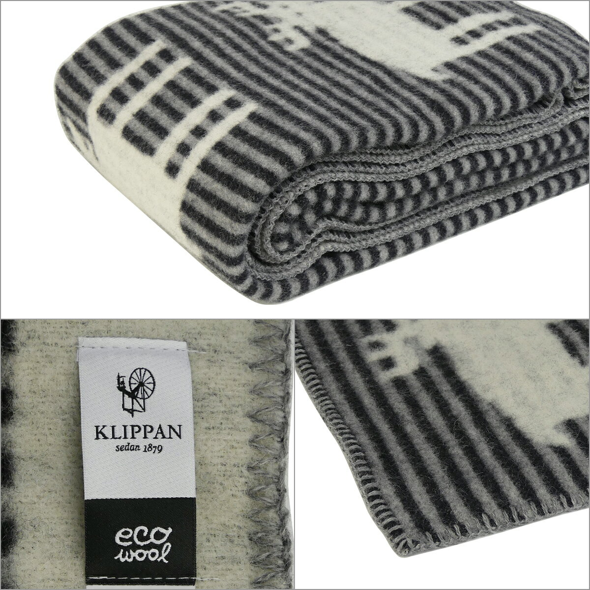 【ポイント5倍 12/4 20時-】KLIPPAN クリッパン ウールブランケット 130x180 Moose stripe Grey シングル 毛布 ムース ヘラジカ 動物柄 寝具 インテリア 北欧 eco lambs wool blankets ギフト可