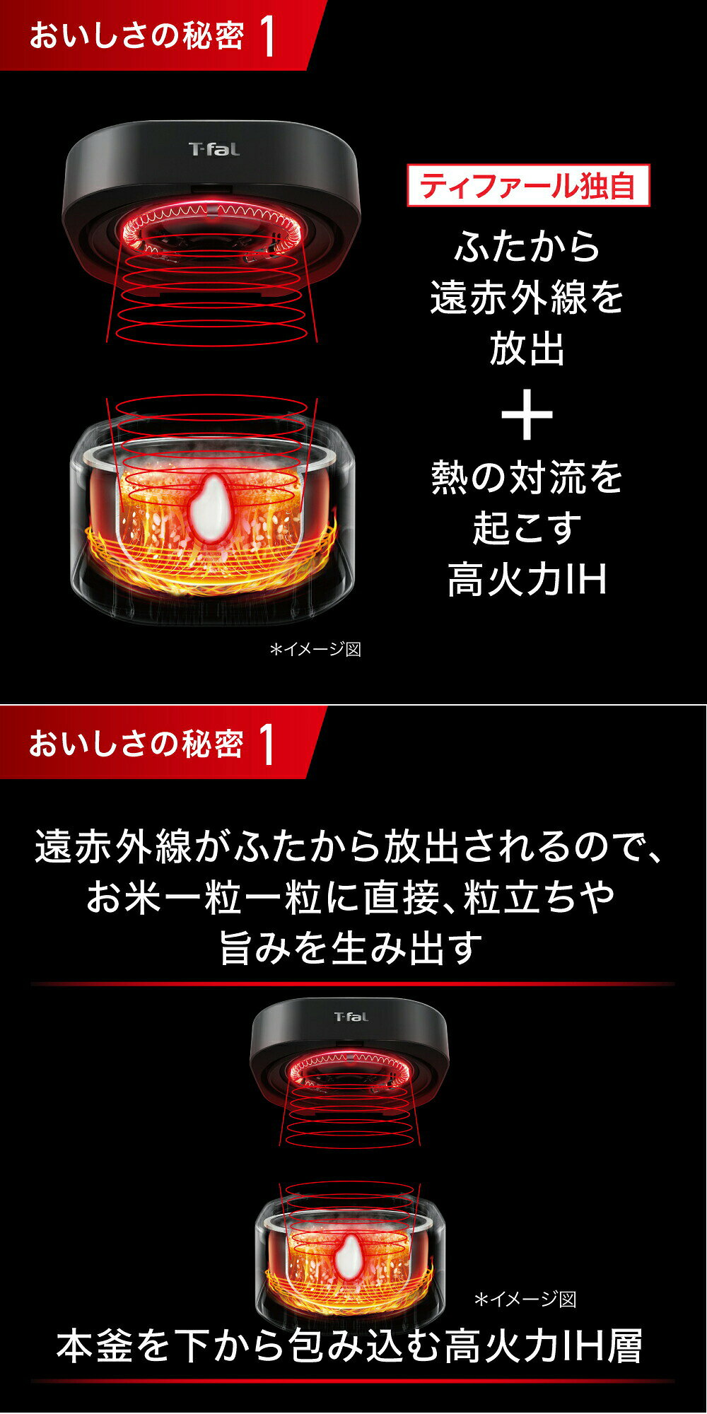 ティファール ザ・ライス 遠赤外線IH炊飯器 3.5合炊き ブラック RK8818JP T-fal 一...