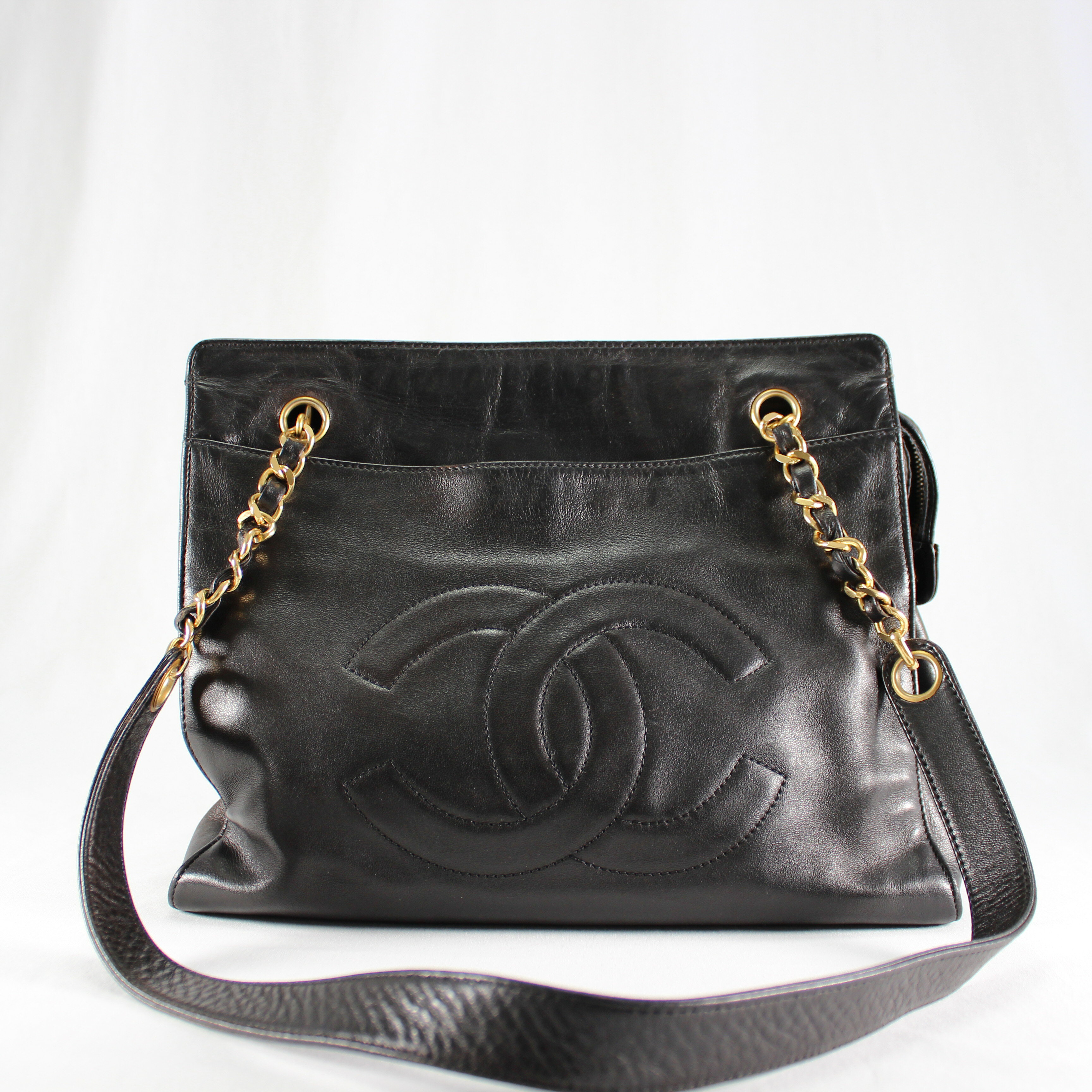 Rakuten - 【中古】 CHANEL シャネル ビッグココ チェーントート デカココ ショルダーバッグ ラムスキン ココマーク ブラック
