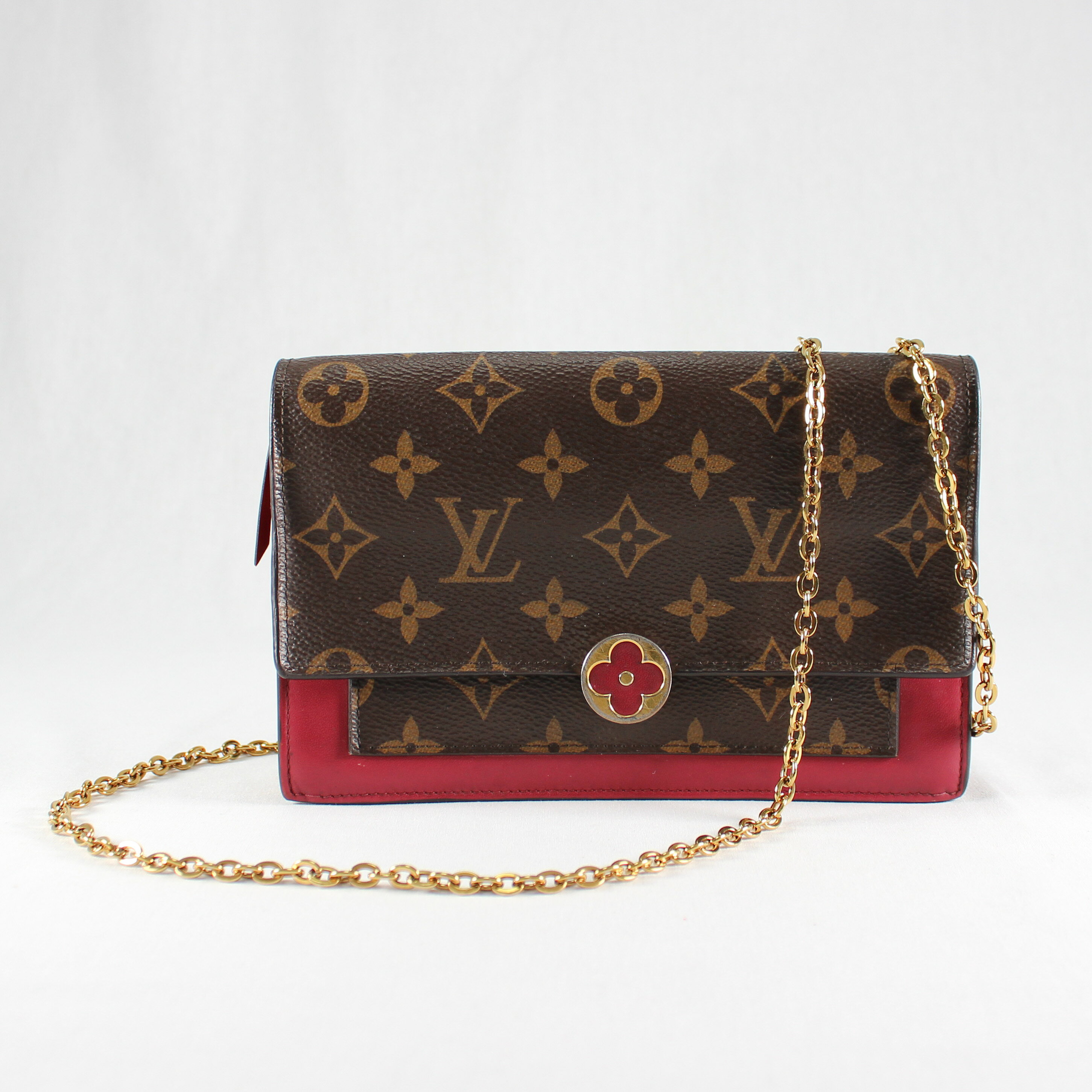 Rakuten - 【中古】 Louis Vuitton ルイヴィトン ポルトフォイユフロール チェーンウォレット ショルダーバッグ モノグラム フューシャ M69578 良品
