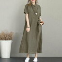 ワンピース ロングワンピース シャツワンピース 半袖 ハーフボタン 角襟 ロング丈 ポケット かわいい 大人可愛い きれいめ シンプル カジュアル 上品 おしゃ...