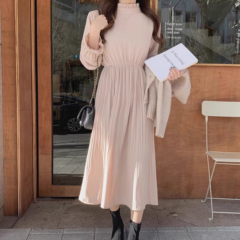 スカート ワンピース プルオーバー ドレス レディース プリーツスカート ロングスカート ミモレ 長袖 ..