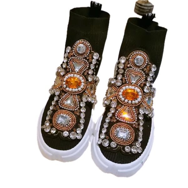 ブーツ レディースシューズ レディースブーツ ショートブーツ ソックスブーツ パール ビジュー キラキ..