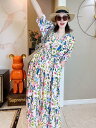 ワンピース ドレス ロングスカート 膝下 ロング 半袖 Vネック Aライン かわいい きれいめ カジュアル おしゃれ レトロ 花柄 フラワー 夏 お出かけ イベント リゾート コーデ 体型カバー ゆったり(4)