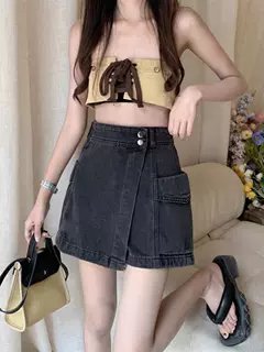 レディース スカート デニム キュロットスカート ミニ ショート 膝上 ハイウエスト デニム かわいい シンプル カジュアル かっこいい モード系 無地 学生 デート お出かけ キャンプ 韓国 ダークグレー soleiclo-10002107 タビマート サンプル画像2