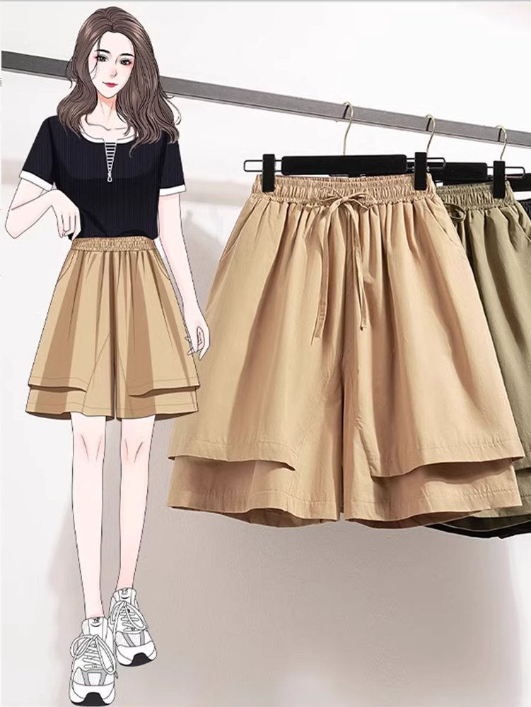Nylon, Rayon, Polyester - レディース パンツ ボトムス ショートパンツ カーゴパンツ ショート ワイド スリム ストレート Aライン 裾ワイド ポケット 薄手 かわいい シンプル カジュアル スポーティー 無地 夏