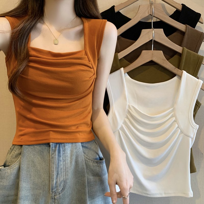 レディース トップス カットソー 袖なし ノースリーブ スクエアネック かわいい 大人可愛い きれいめ シンプル 上品 おしゃれ 無地 夏 白 ホワイト 黒 ブラック ブラウン オレンジ マスタード
