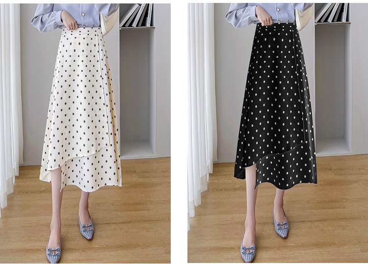 レディース スカート 膝下 Aライン プリーツ ハイウエスト 薄手 きれいめ 上品 モード系 水玉 ロングシーズン オフィス OL 通勤 通学 デート お出かけ レストラン モノトーン 清楚