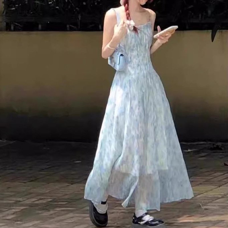 レディース ワンピース 膝下 ロング ノースリーブ フレア スリム 細身 Aライン 大人可愛い きれいめ 抜け感 ラブリー ラグジュアリー 花柄 夏