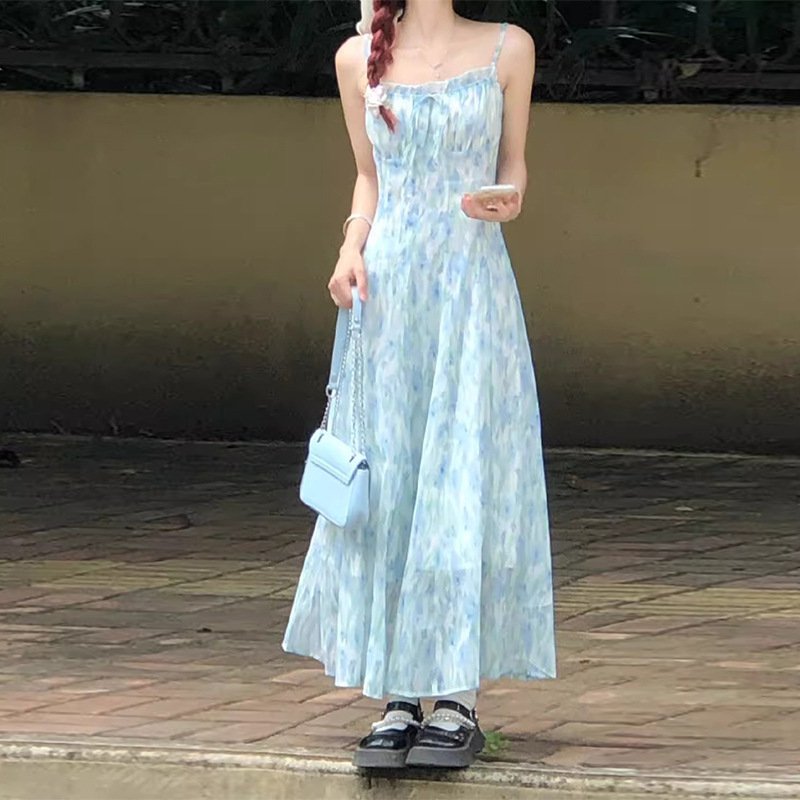 レディース ワンピース 膝下 ロング ノースリーブ フレア スリム 細身 Aライン 大人可愛い きれいめ 抜け感 ラブリー ラグジュアリー 花柄 夏