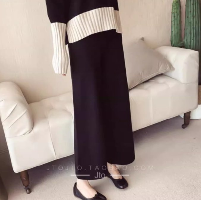 トップス パンツ ボトムス ニット セーター ワイドパンツ ロング アンクル丈 長袖 Vネック フェミニン リブ バイカラー 配色 綿 コットン 大人可愛い きれいめ シンプル カジュアル 上品 おしゃれ レトロ クール ナチュラル 無地 春 秋 ママ OL 通勤 学生 デート お出かけ