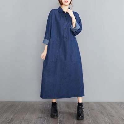 Long-Sleeved - ワンピース レディース シャツワンピ フレア ロング 長袖 フレア ストリート スリット サイドスリット かわいい 大人可愛い シンプル カジュアル おしゃれ かっこいい ボーイッシュ ガーリー ルーズ ラブリー キュート ベーシック アクティブ 無地 春 秋 デート お出かけ