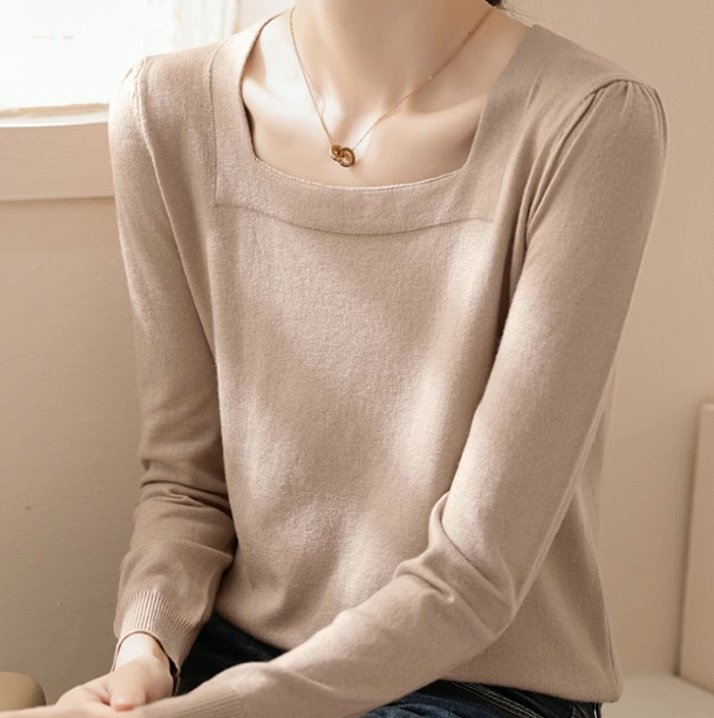 Square Neck - トップス ニット セーター レディース 長袖 スクエアネック フェミニン かわいい 大人可愛い きれいめ シンプル 上品 おしゃれ ガーリー キュート 都会的 クラシカル ベーシック ロマンティック ナチュラル 無地 秋 冬 お出かけ イベント 旅行 ビーチ 休日 カフェ 重ね着
