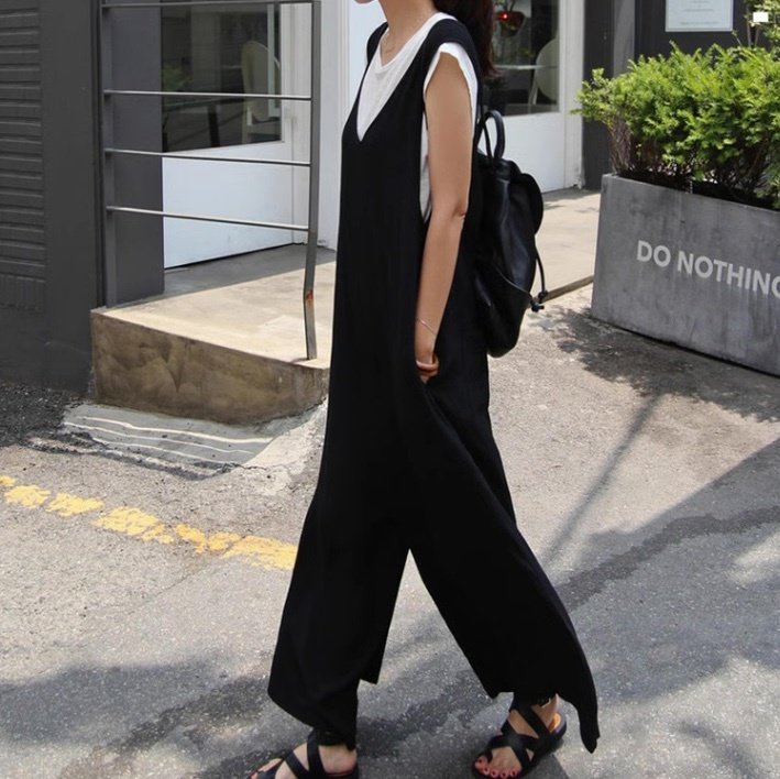 パンツ ボトムス サロペット レディース ロング 袖なし ノースリーブ Vネック ストレート フェミニン ストリート ポケット かわいい 大人可愛い きれいめ シンプル カジュアル こなれ感 ラフ ガーリー ルーズ ラブリー キュート カントリー アクティブ ナチュラル 無地 春 夏