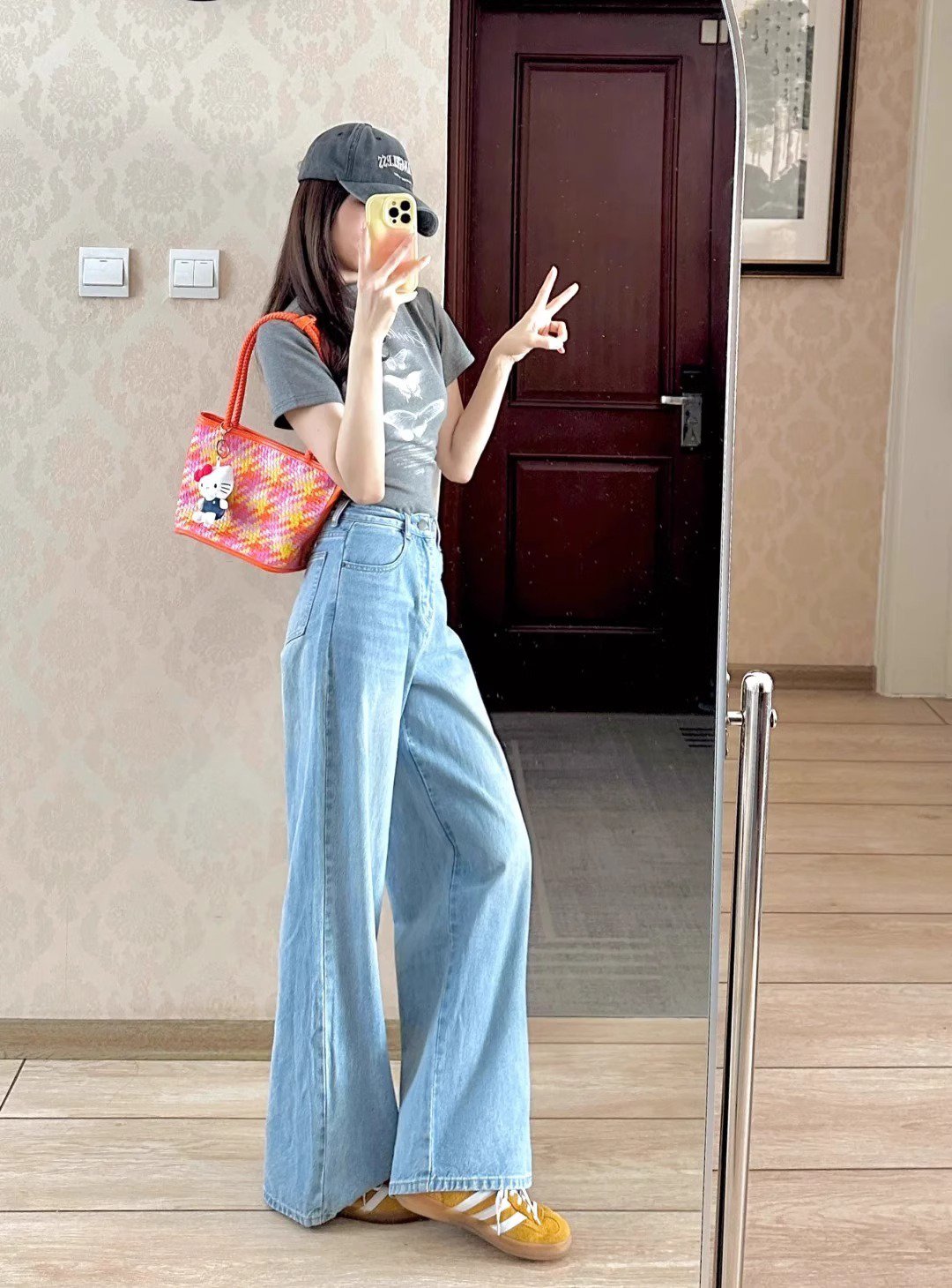 レディース パンツ ボトムス デニムパンツ フルレングス ワイド フレア ストレート ハイウエスト シンプル カジュアル おしゃれ かっこいい こなれ感 無地 XS S M L XL ブルー