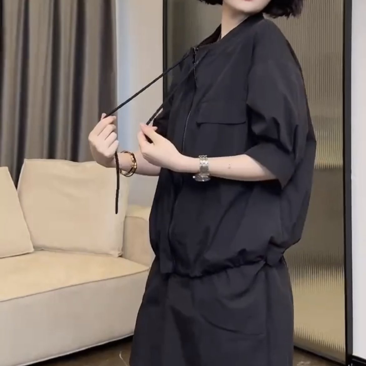 レディース スカート ショート 半袖 セパレート ファスナー 前開き 2way シンプル カジュアル かっこいい ナチュラル 無地 お出かけ アウトドア キャンプ イベント 着回し