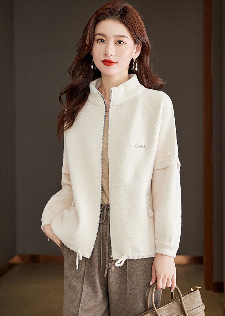 レディース トップス カーディガン アウター 羽織 前開き ジップ 長袖 スタンドカラー かわいい 大人可愛い シンプル カジュアル おしゃれ 無地 秋 冬 ホワイト ブラック ブラウン レッド