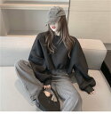 レディース トップス トレーナー スウェット ショート ボリューム袖 萌袖 バルーン袖 ラウンドネック スリム 細身 フェミニン ウエストマーク ウエストゴム シンプル カジュアル おしゃれ ラフ 個性的 春 秋 お出かけ 韓国 体型カバー 着回し ゆる