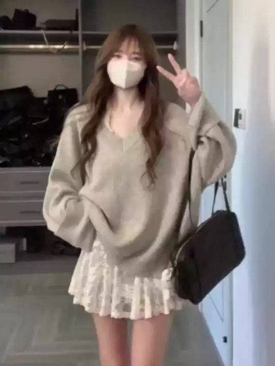 V-Neck - レディース トップス ニット セーター 長袖 ボリューム袖 ドロップショルダー Vネック ワイド 中厚手 ニット 大人可愛い シンプル カジュアル 上品 ラフ 無地 秋 冬 デート ゆったり