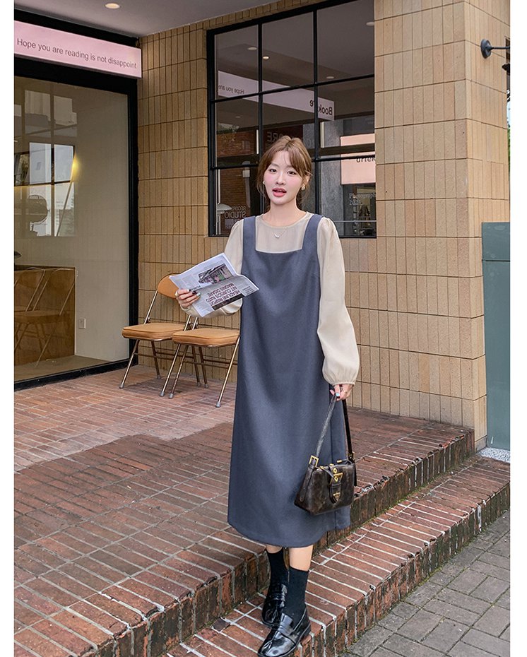 レディース ワンピース シャツ 膝下 長袖 ラウンドネック ストレート バックリボン バックスリット 2way 大人可愛い シンプル 上品 おしゃれ ラフ 無地 ロングシーズン 通勤 通学 デート お出かけ 休日 普段使い ゆる ライトグレー 秋カラー