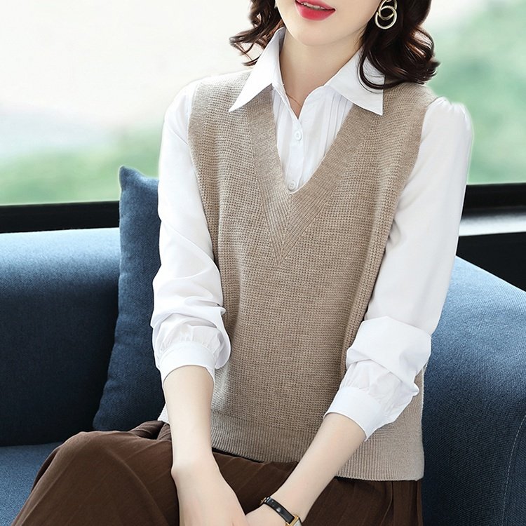V-Neck - レディース トップス ニット ベスト ノースリーブ Vネック シンプル 上品 無地 春 秋 お出かけ 旅行 ショッピング 重ね着 M L XL 2XL 3XL 黒 ブラック ベージュ レッド 緑 グリーン